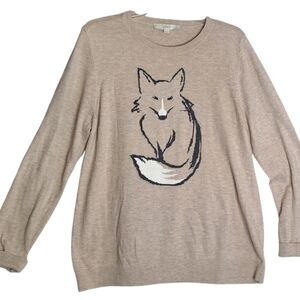 Loft size XL Sweater tan with fox and cuffed sleeves